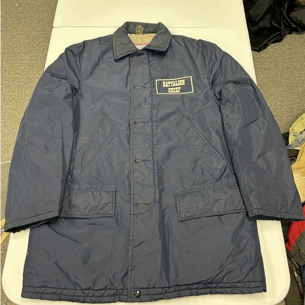 80s Empire Battalion Chief Jacket Mens L Navy Blue Vintage Quilted Workwear Coat